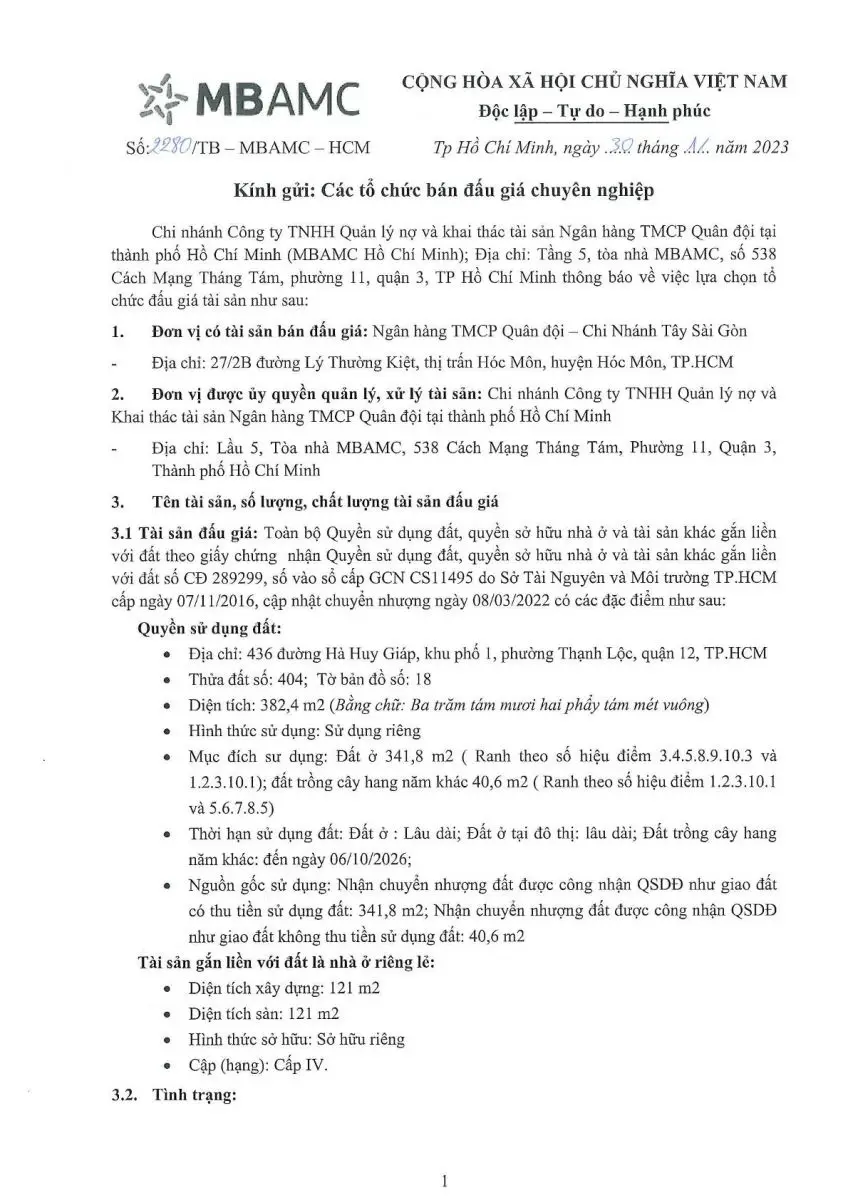 Ảnh chụp văn bản thông báo, trang 1