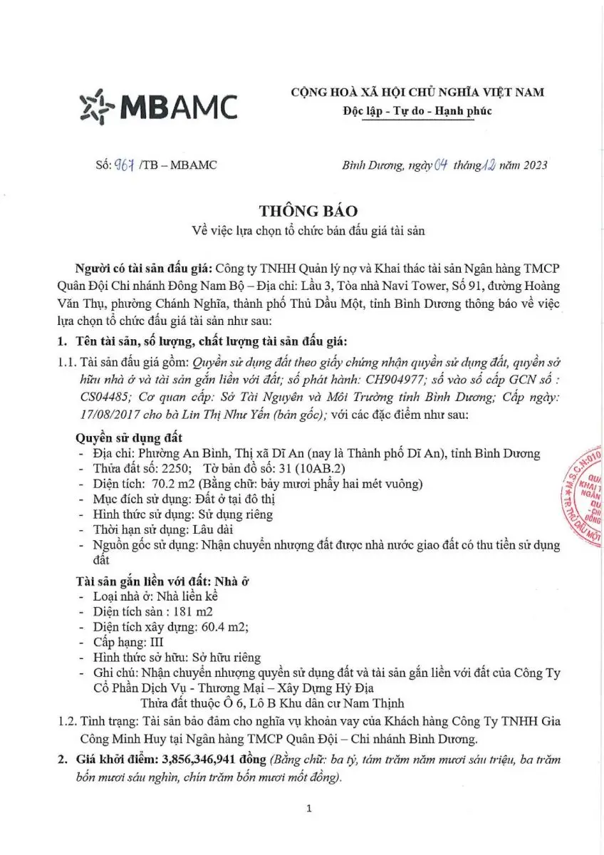 Ảnh chụp văn bản thông báo, trang 1