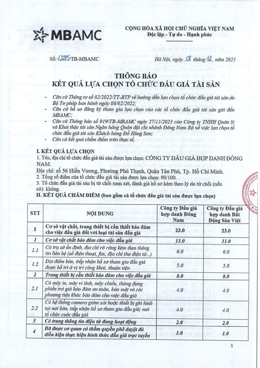 Ảnh chụp văn bản thông báo, trang 1