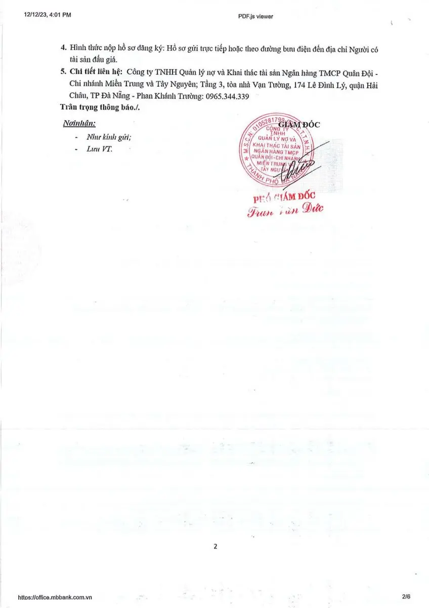 Ảnh chụp văn bản thông báo, trang 2