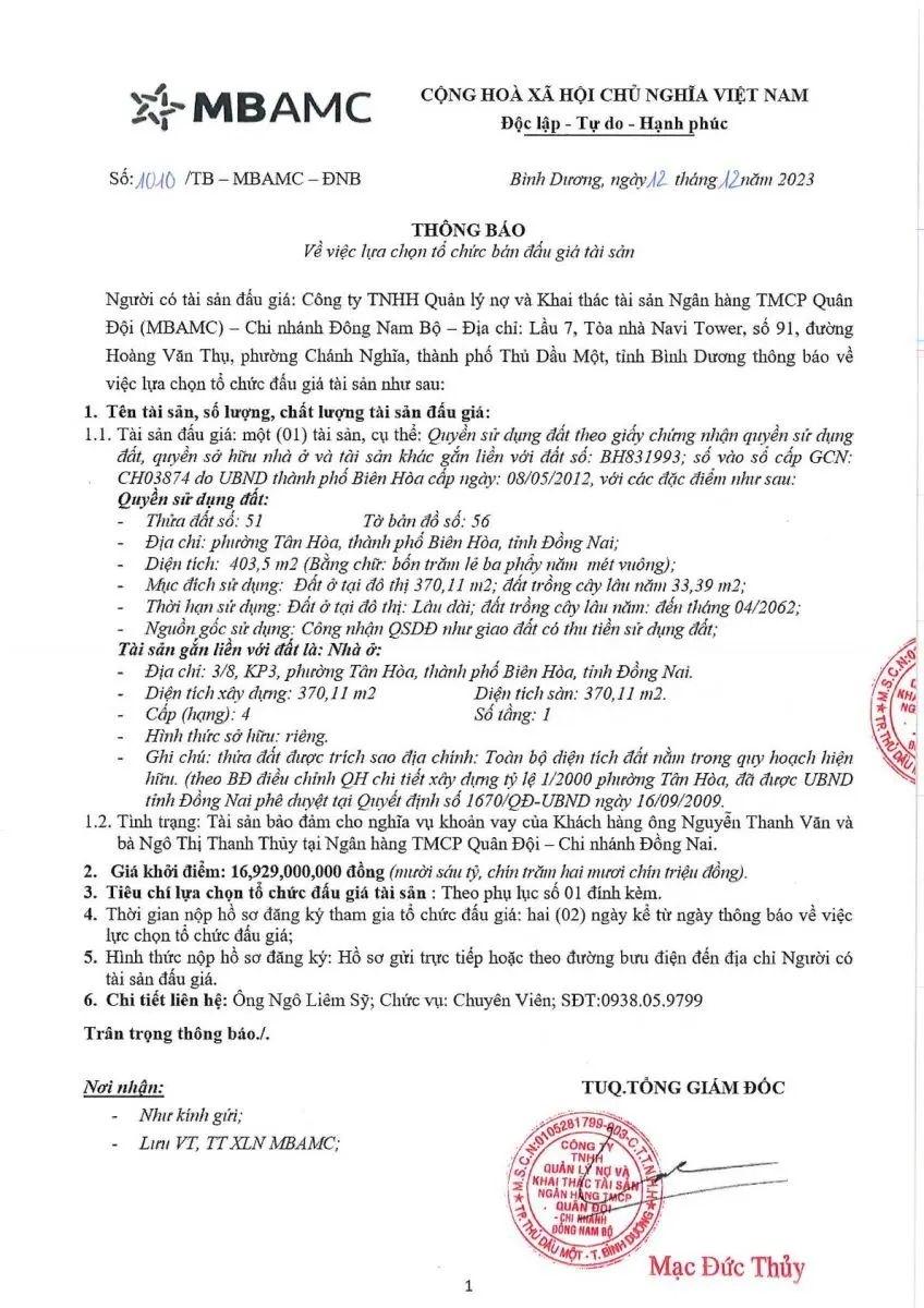 Ảnh chụp văn bản thông báo, trang 1