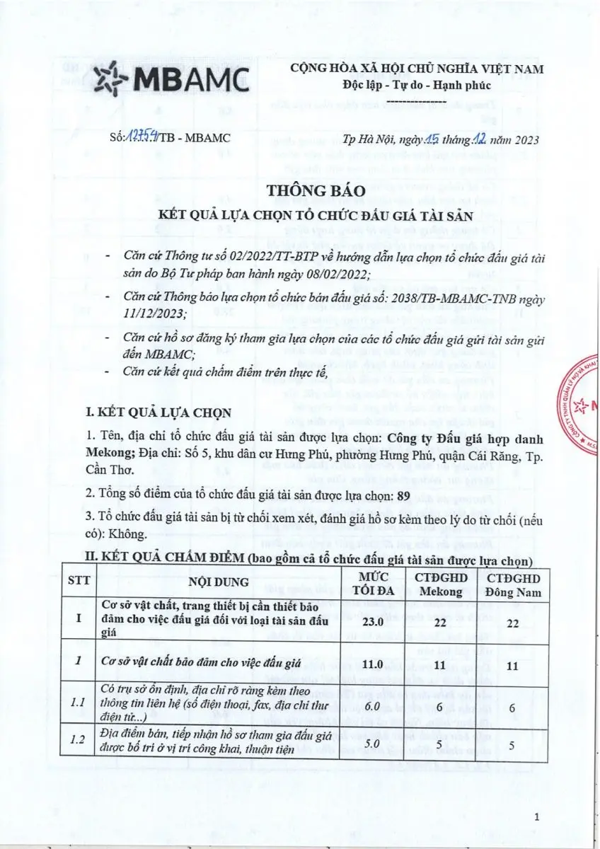 Ảnh chụp văn bản thông báo, trang 1