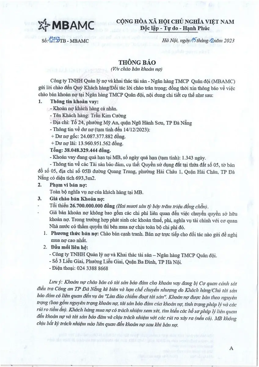 Ảnh chụp văn bản thông báo, trang 1