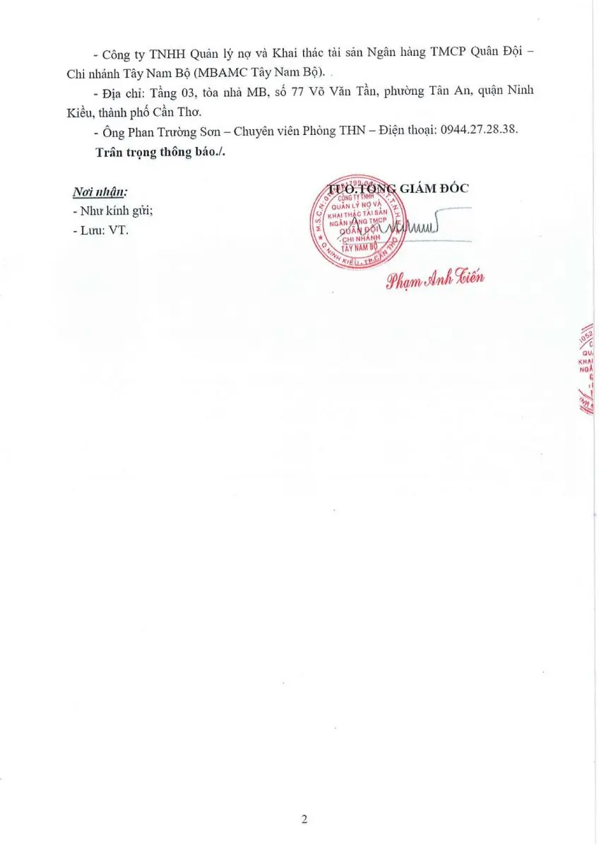 Ảnh chụp văn bản thông báo, trang 2