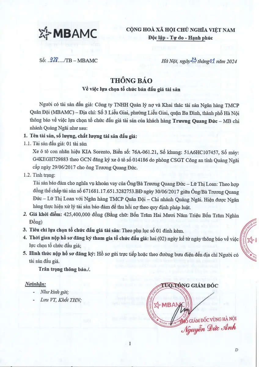Ảnh chụp văn bản thông báo, trang 1