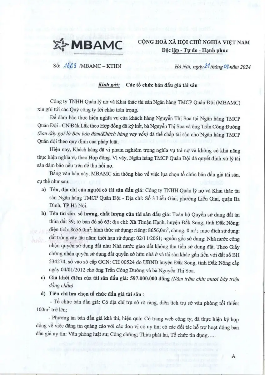 Ảnh chụp văn bản thông báo, trang 1