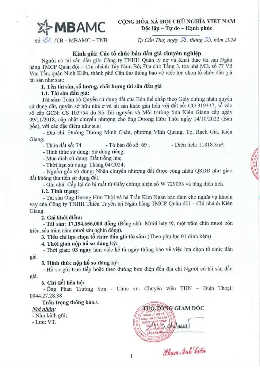 Ảnh chụp văn bản thông báo, trang 1