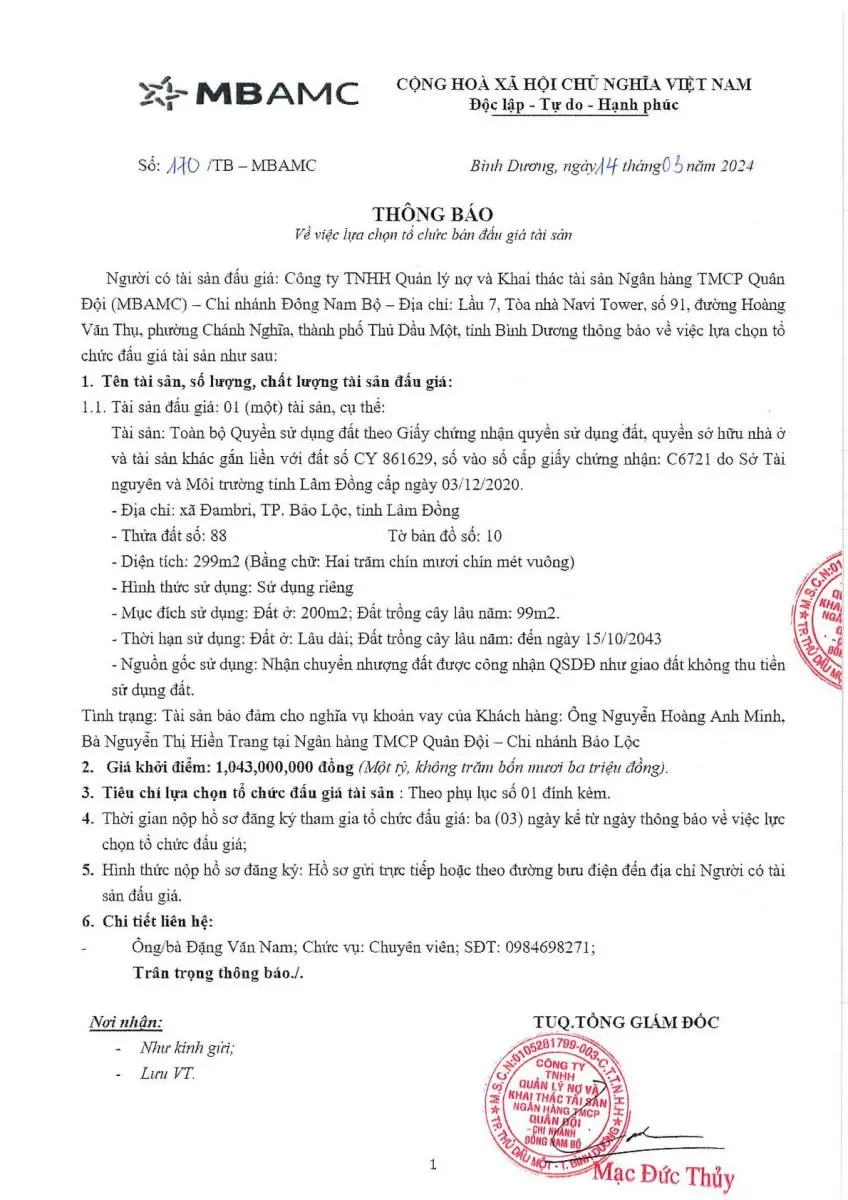 Ảnh chụp văn bản thông báo, trang 1