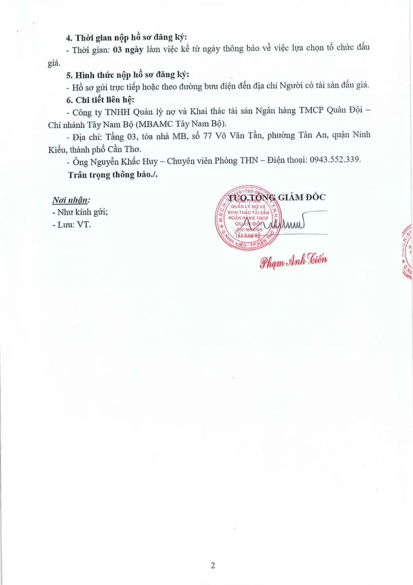 Ảnh chụp văn bản thông báo, trang 2