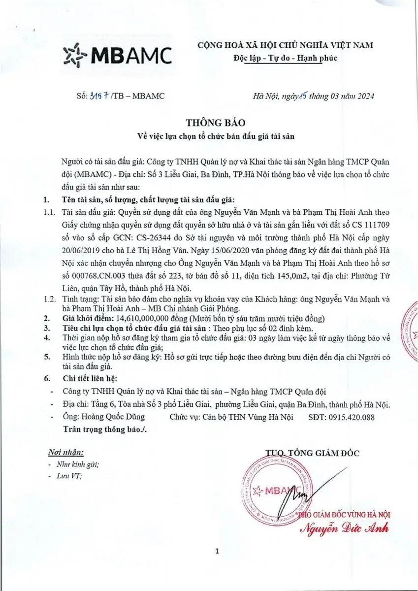 Ảnh chụp văn bản thông báo, trang 1