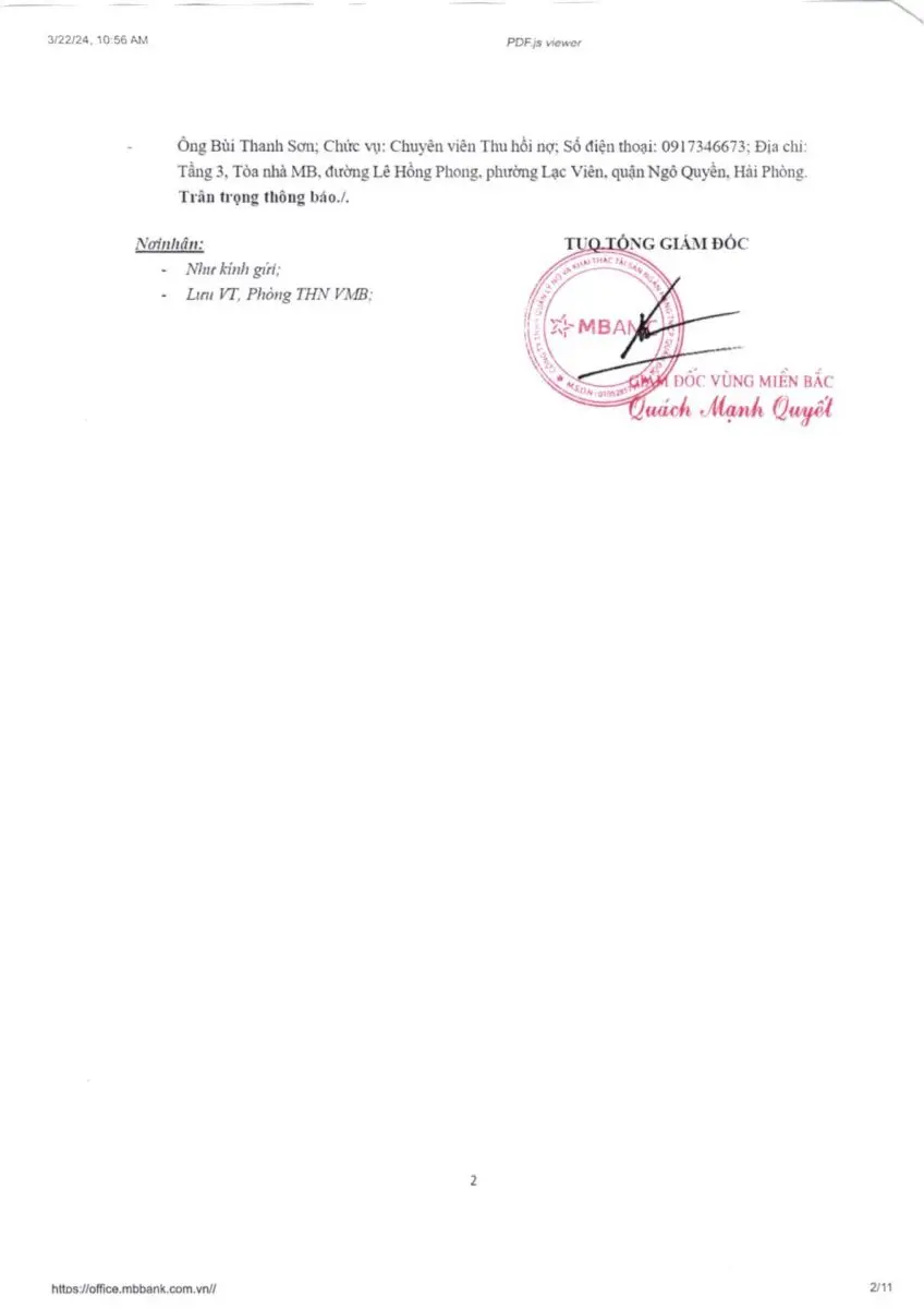 Ảnh chụp văn bản thông báo, trang 2