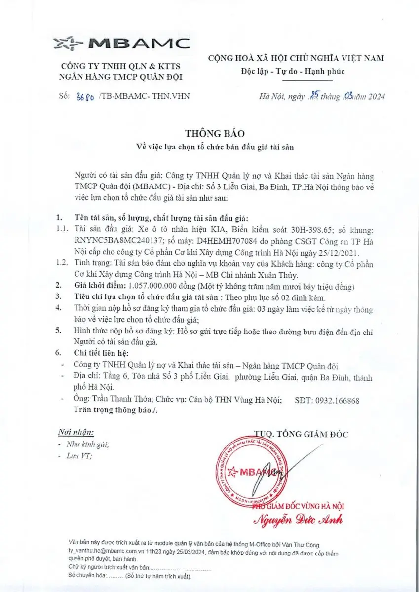 Ảnh chụp văn bản thông báo, trang 1