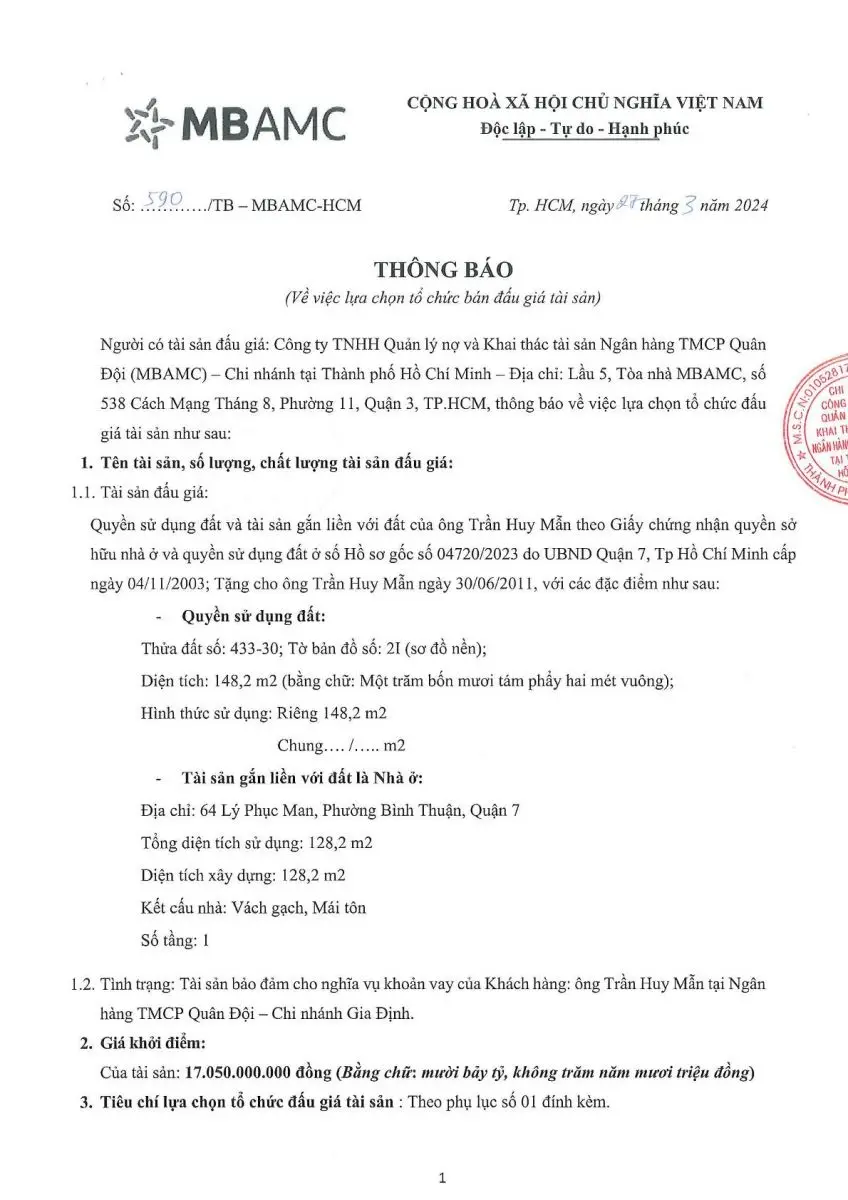 Ảnh chụp văn bản thông báo, trang 1