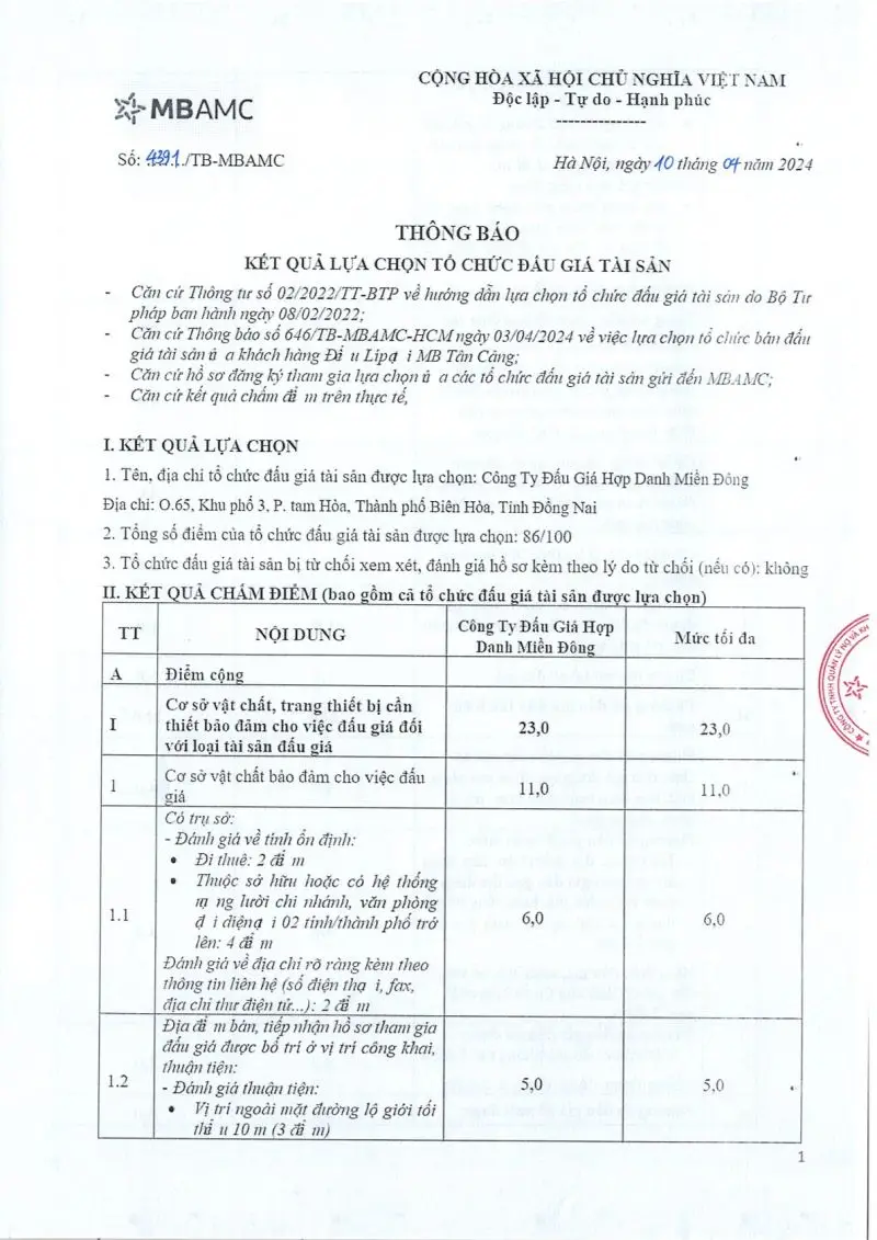 Ảnh chụp văn bản thông báo, trang 1