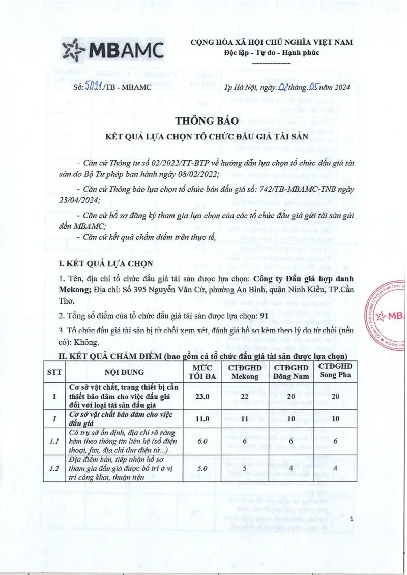 Ảnh chụp văn bản thông báo, trang 1