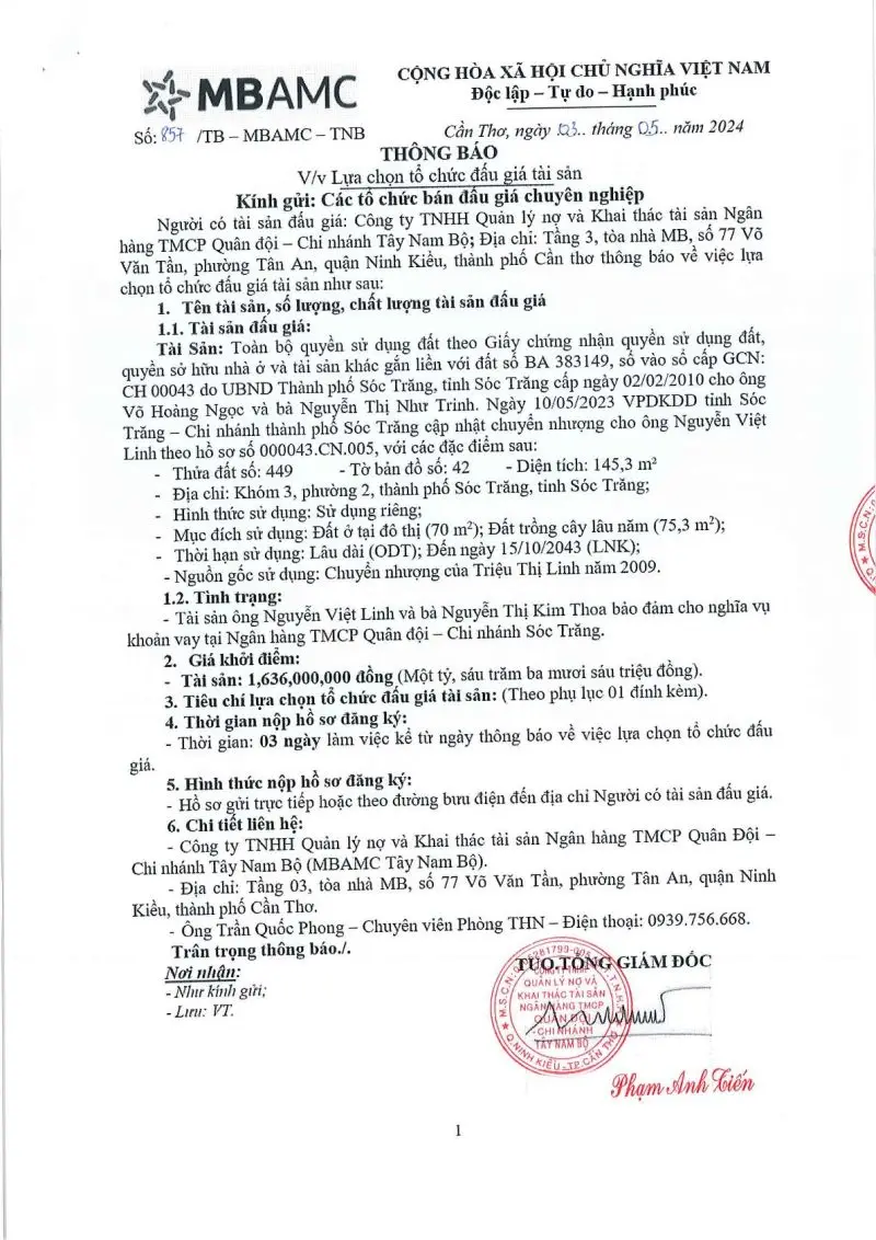 Ảnh chụp văn bản thông báo, trang 1