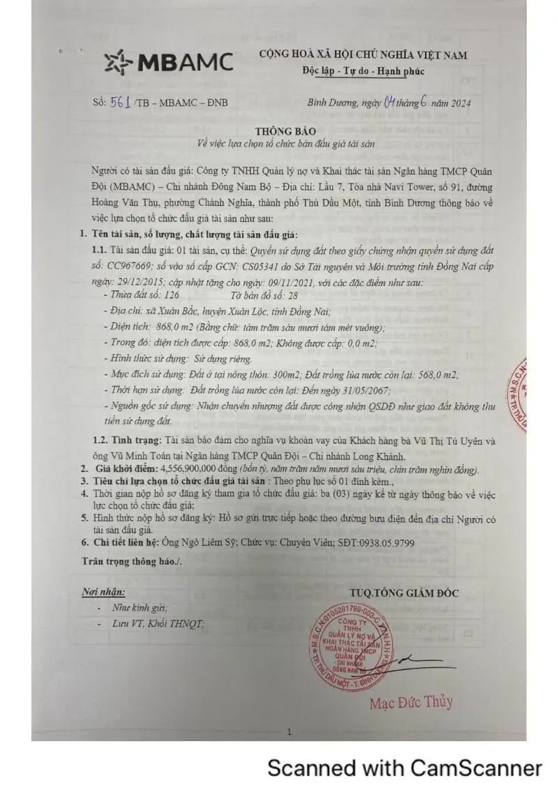 Ảnh chụp văn bản thông báo, trang 1