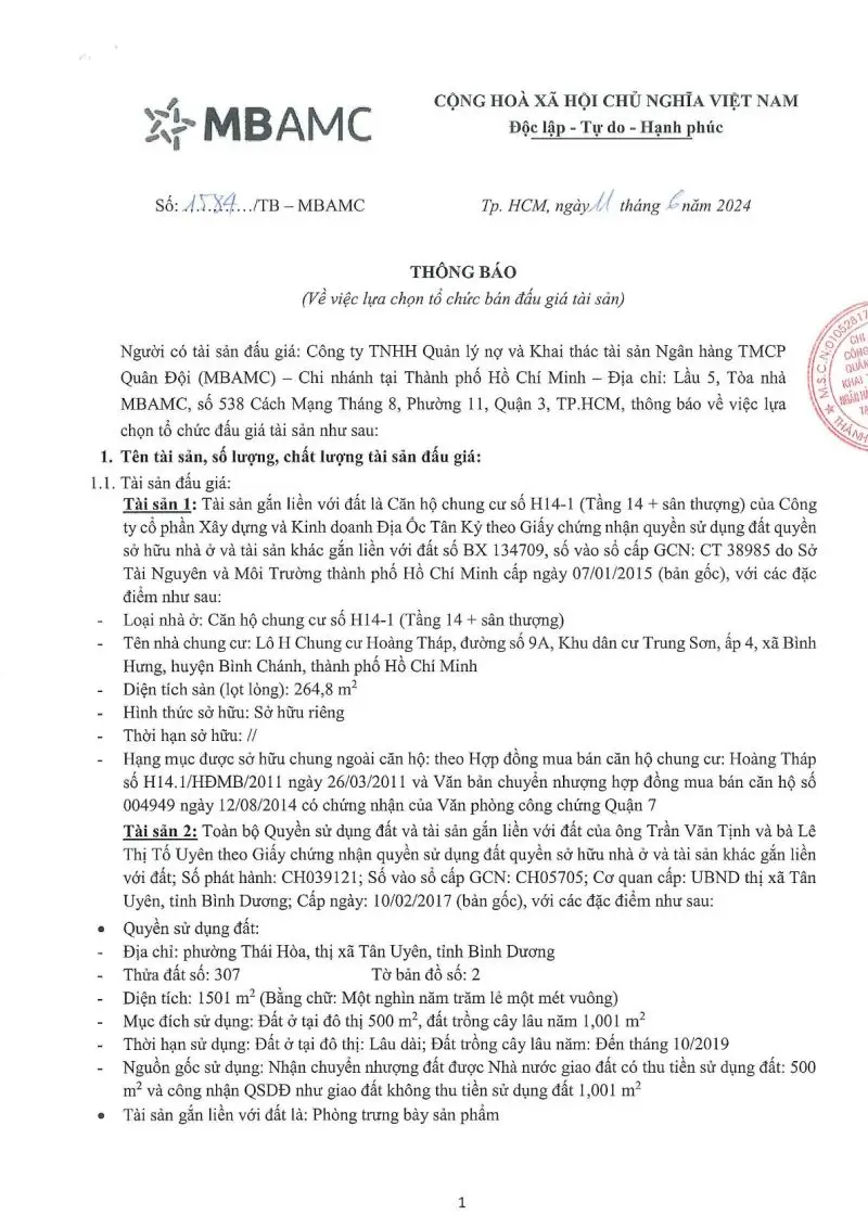 Ảnh chụp văn bản thông báo, trang 1