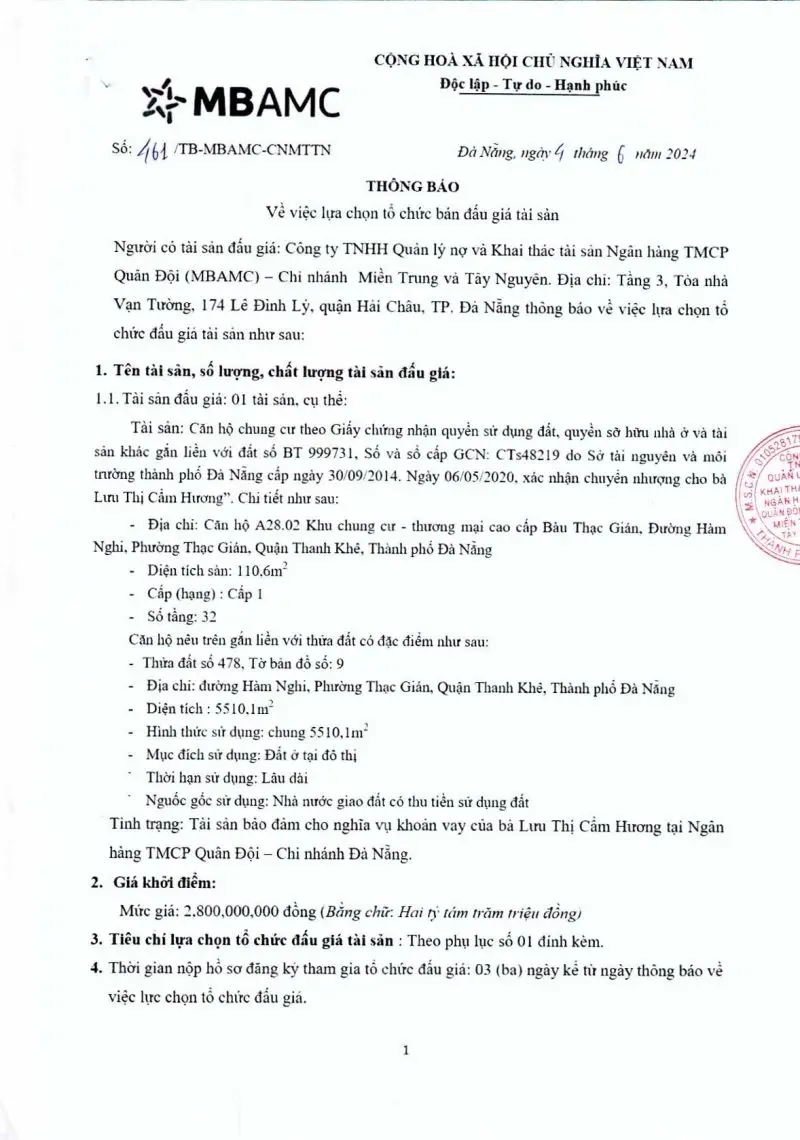 Ảnh chụp văn bản thông báo, trang 1