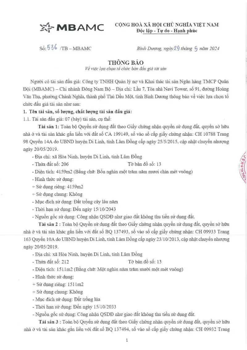 Ảnh chụp văn bản thông báo, trang 1