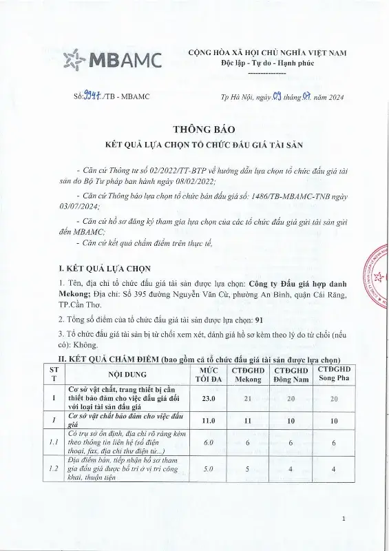 Ảnh chụp văn bản thông báo, trang 1