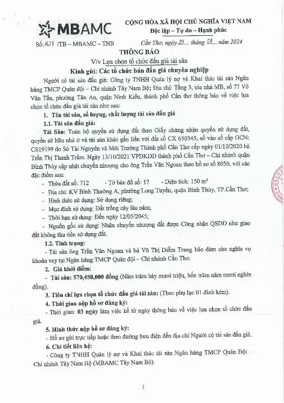 Ảnh chụp văn bản thông báo, trang 1