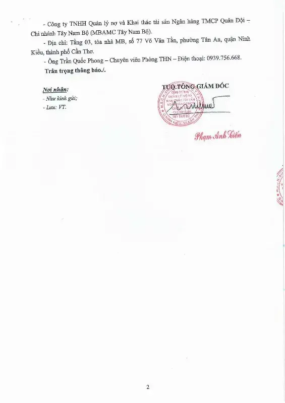 Ảnh chụp văn bản thông báo, trang 2