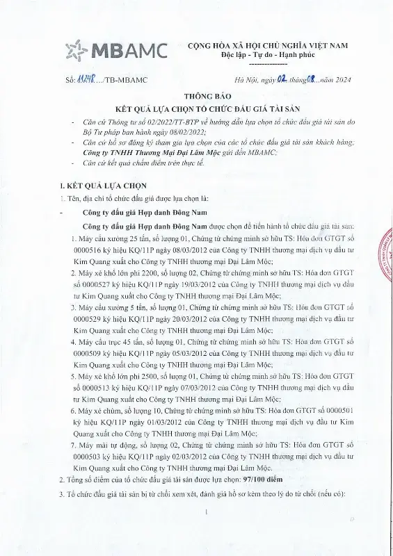 Ảnh chụp văn bản thông báo, trang 1