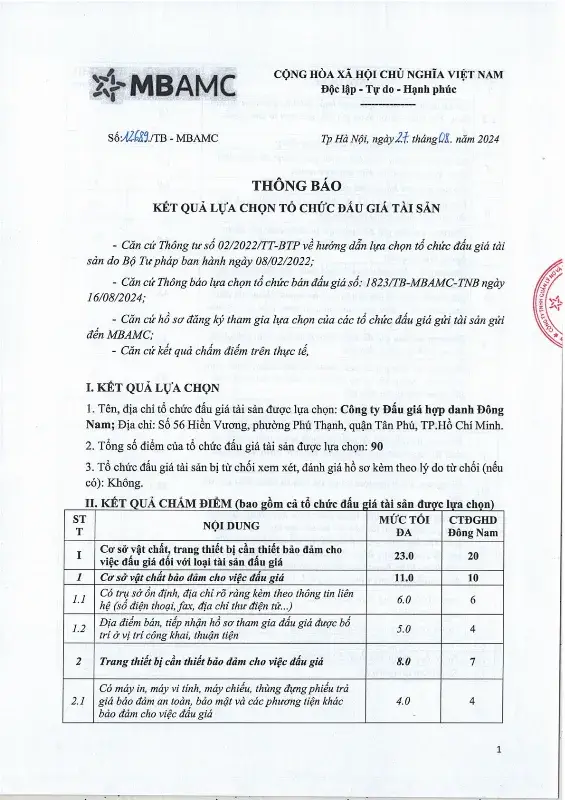 Ảnh chụp văn bản thông báo, trang 1