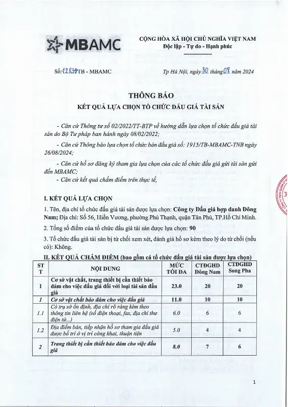 Ảnh chụp văn bản thông báo, trang 1