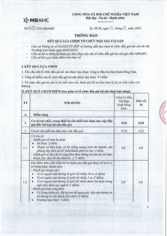 Ảnh chụp văn bản thông báo, trang 1