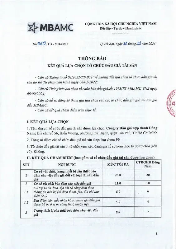 Ảnh chụp văn bản thông báo, trang 1