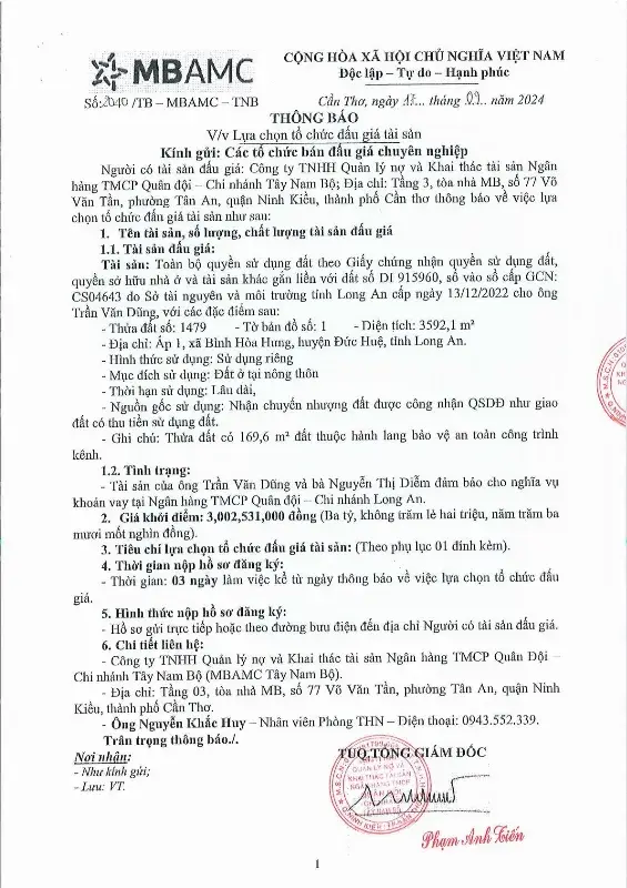 Ảnh chụp văn bản thông báo, trang 1