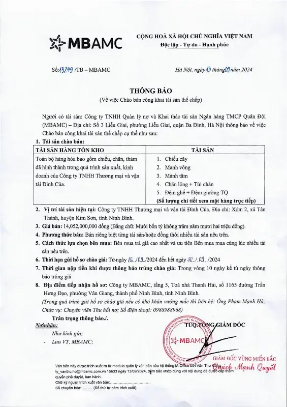 Ảnh chụp văn bản thông báo, trang 1