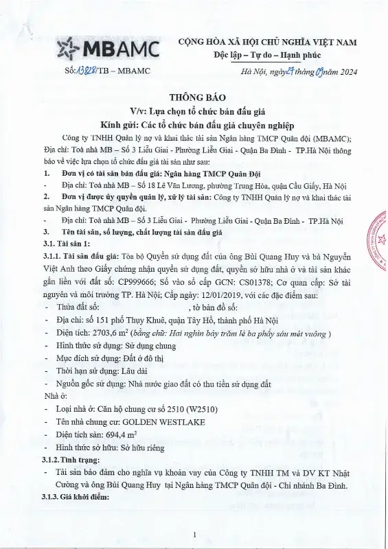 Ảnh chụp văn bản thông báo, trang 1