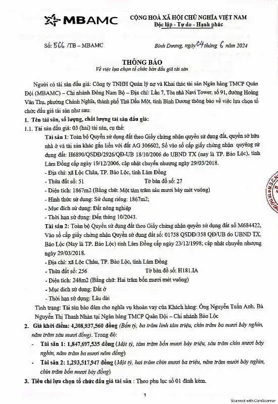 Ảnh chụp văn bản thông báo, trang 1