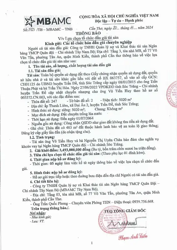 Ảnh chụp văn bản thông báo, trang 1