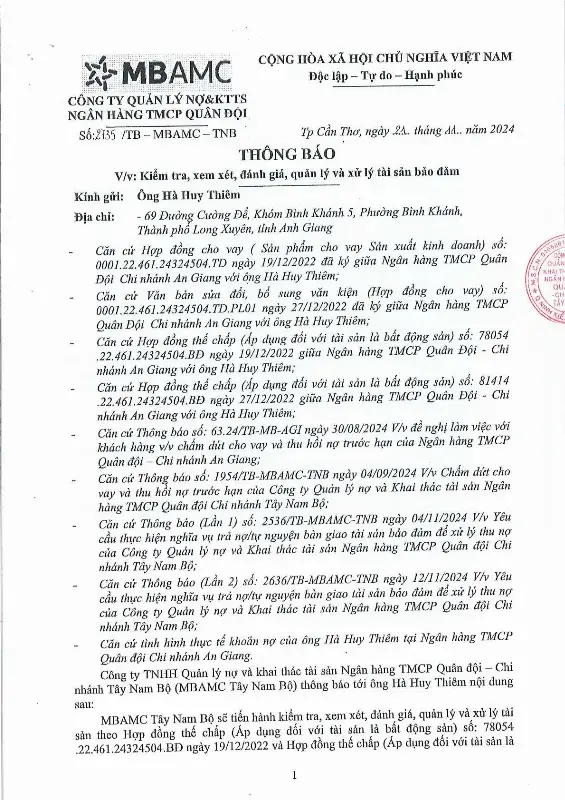 Ảnh chụp văn bản thông báo, trang 1