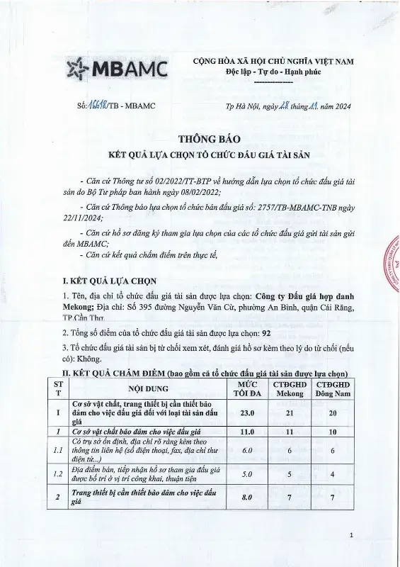 Ảnh chụp văn bản thông báo, trang 1