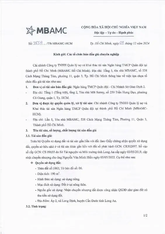 Ảnh chụp văn bản thông báo, trang 1