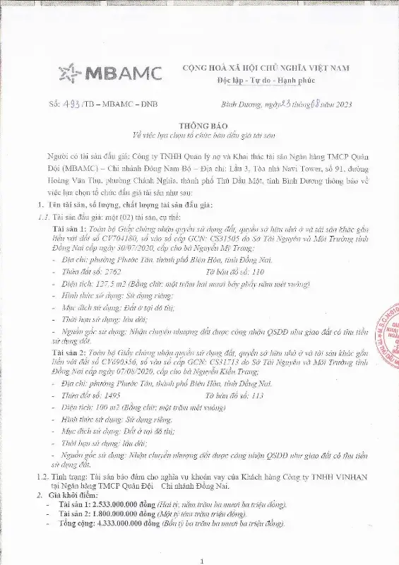 Ảnh chụp văn bản thông báo, trang 1