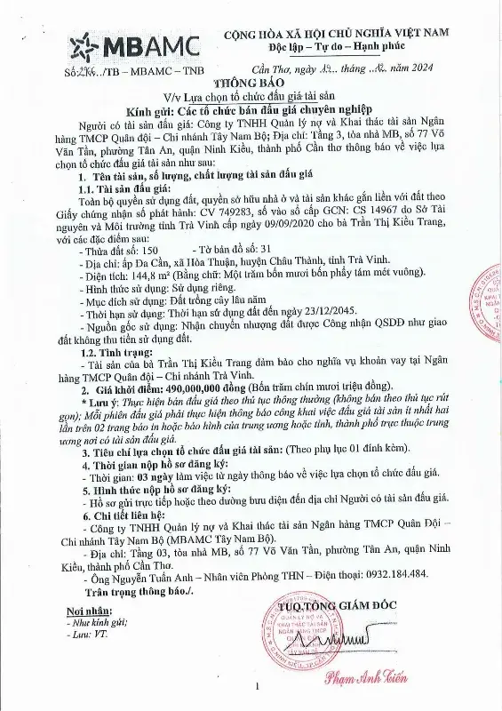 Ảnh chụp văn bản thông báo, trang 1