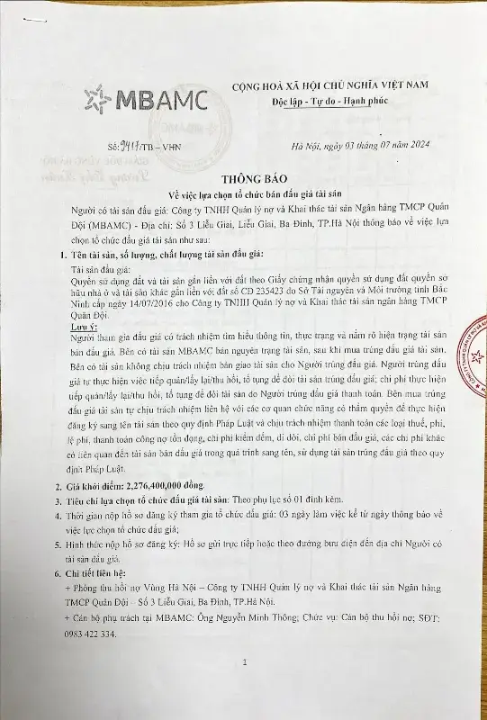 Ảnh chụp văn bản thông báo, trang 1