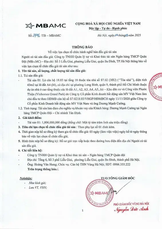 Ảnh chụp văn bản thông báo, trang 1