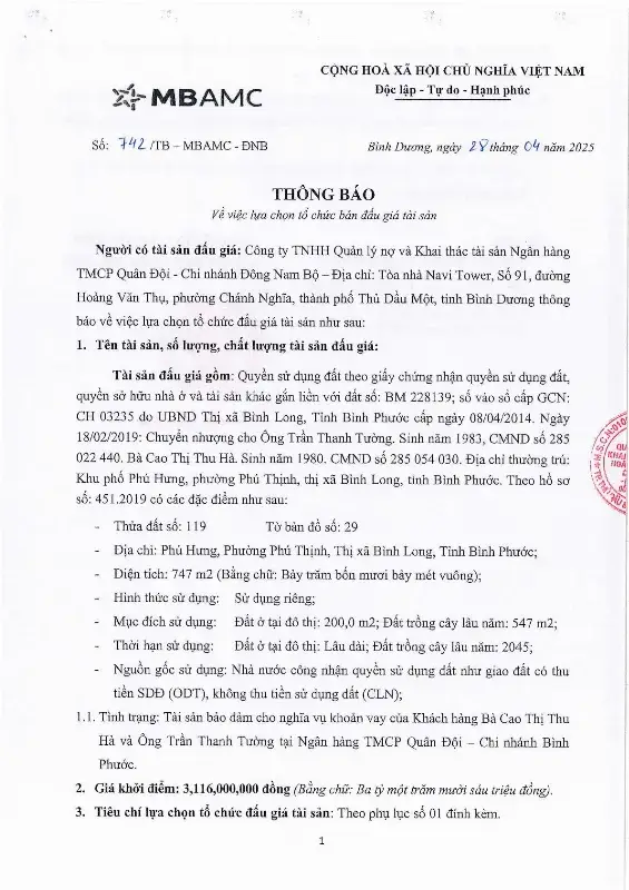 Ảnh chụp văn bản thông báo, trang 1