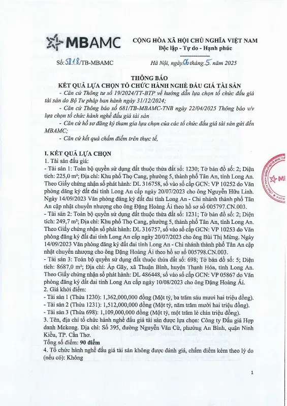Ảnh chụp văn bản thông báo, trang 1