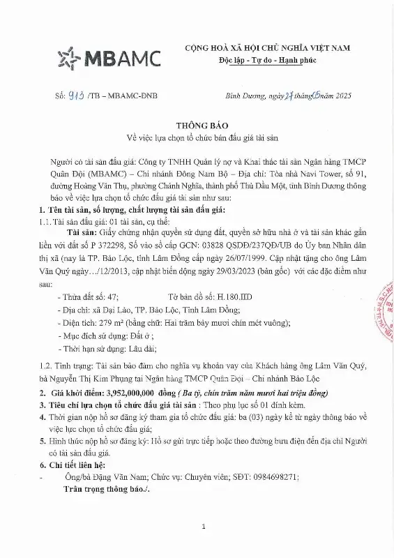 Ảnh chụp văn bản thông báo, trang 1