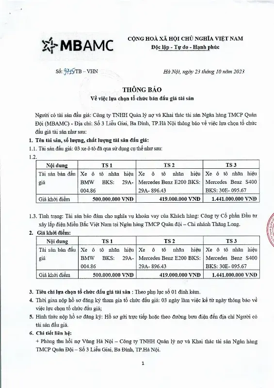 Ảnh chụp văn bản thông báo, trang 1