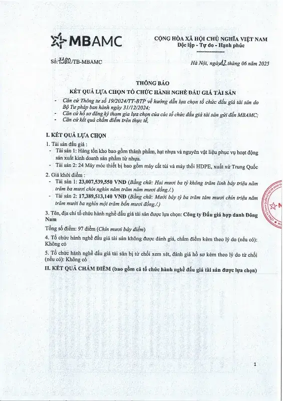Ảnh chụp văn bản thông báo, trang 1