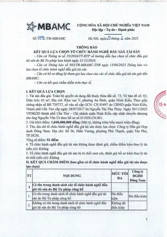 Ảnh chụp văn bản thông báo, trang 1